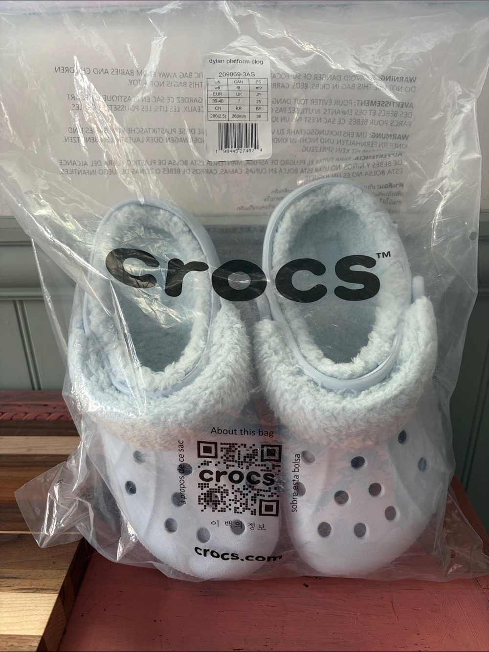 CROCS Kids Lined Classic Clogs in Light Gray
